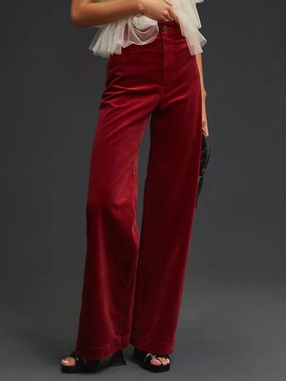 Maeve Colette Corduroy Full Length Wide Leg Pants Red Size 25